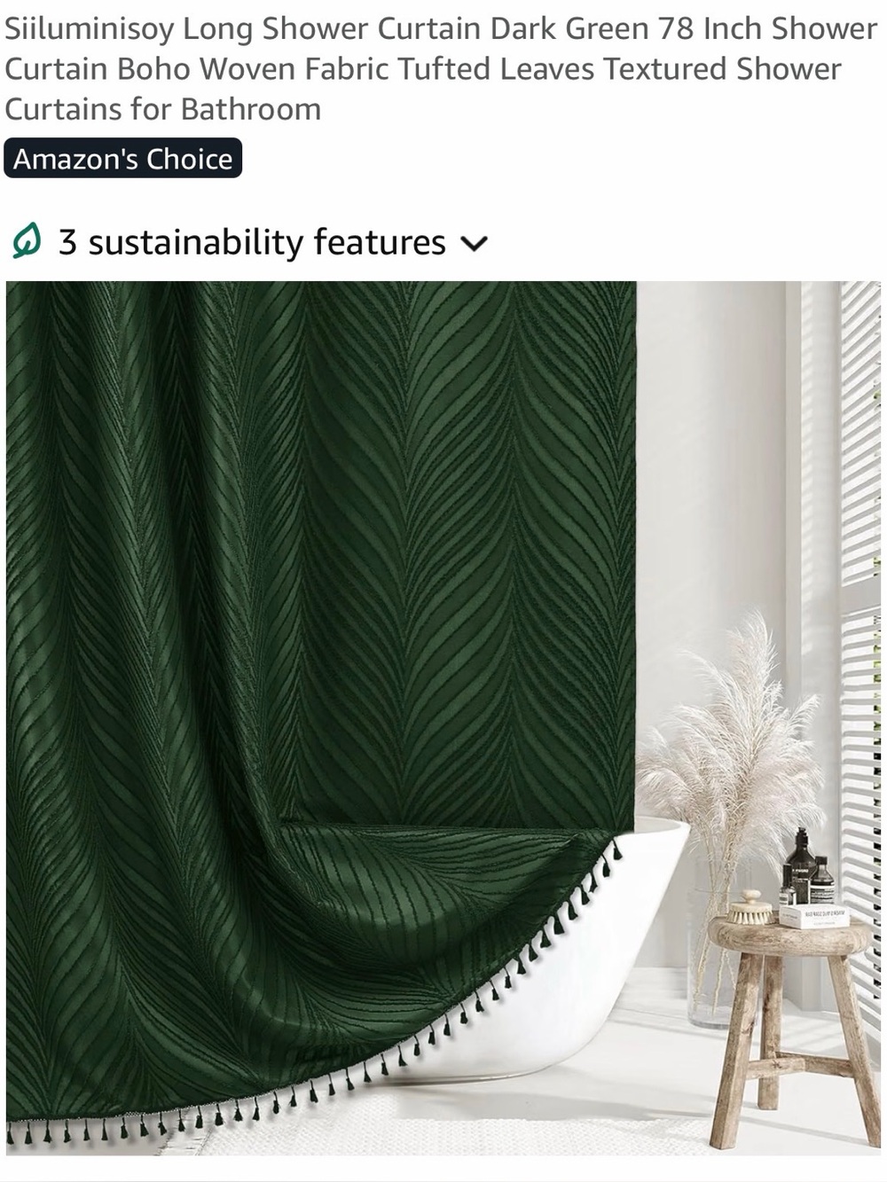 Tufted Leaf Dark Green Shower Curtain by